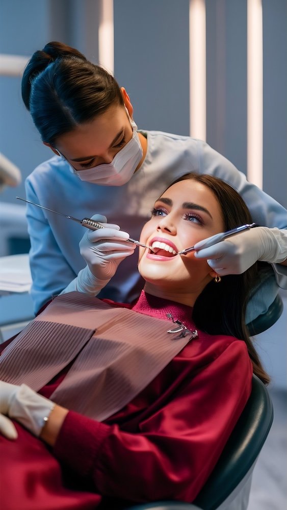 attractive-patient-redviolet-dress-laying-dental-chr-while-female-dentist-treating-her-te